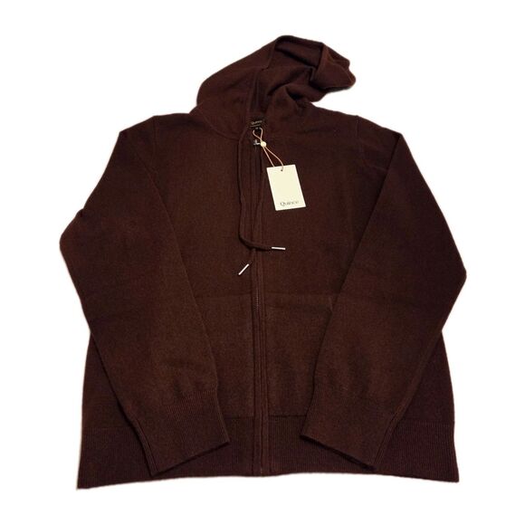 Quince 100% Mongolian Cashmere Full Zip Hoodie Sweater Medium NWT Rich Burgundy - Picture 4 of 14